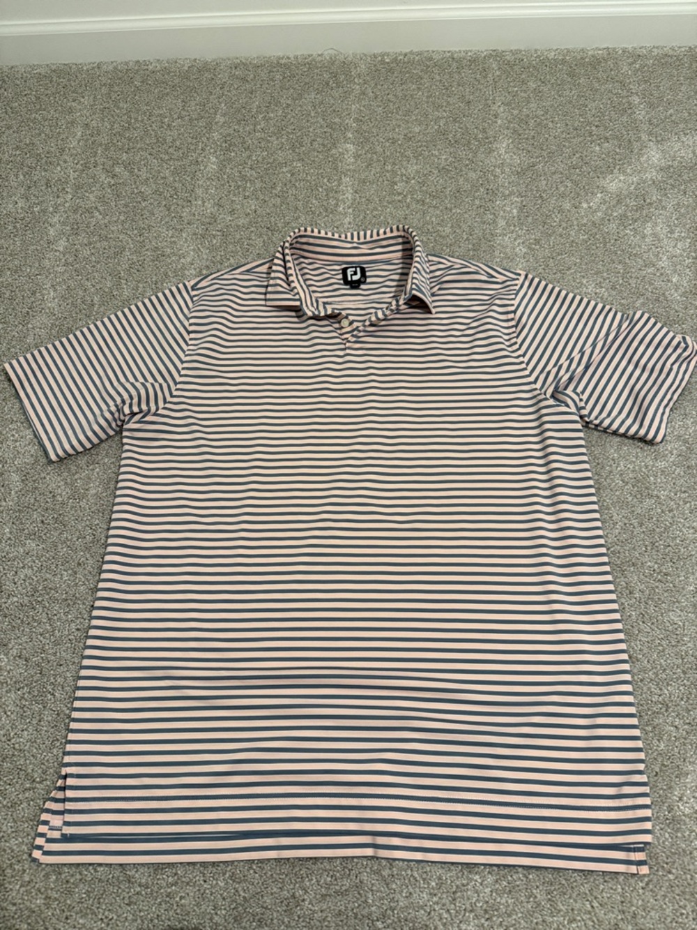 FootJoy Pink and Navy Striped Performance Polo